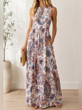 Shoshanna Jyoti Silk Paisley Maxi Dress Sleeveless Pockets Size 8